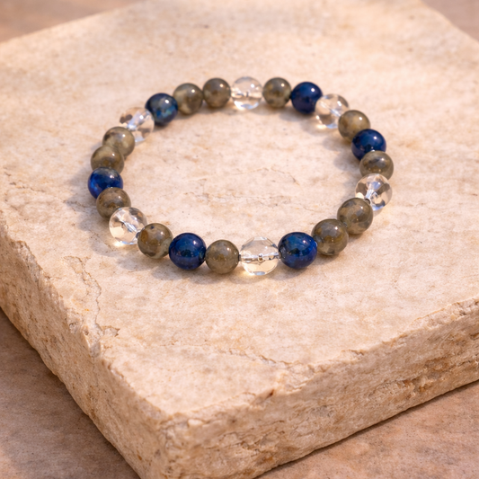 AUM Clarity & Inner Voice Bracelet : Quartz, Labradorite, Lapis Lazuli