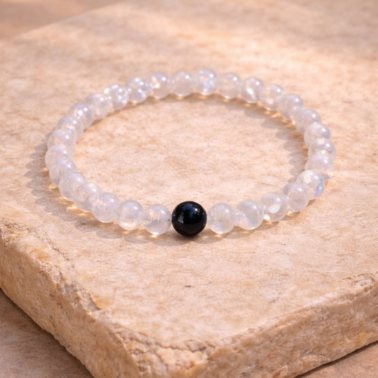 AUM Calm & Clarity Moonstone & Black Onyx Bracelet