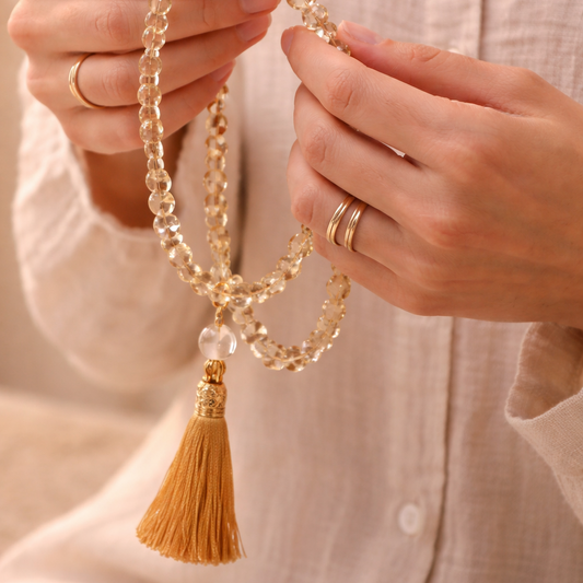 AUM Citrine Crystal Meditation Mala Medium Beads 108