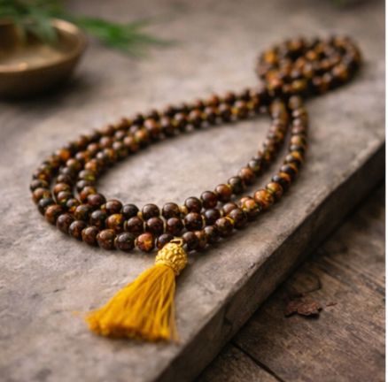 AUM Tiger Eye Jap Mala 6mm Beads