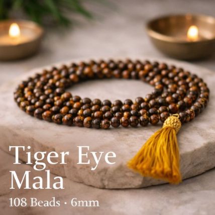 AUM Tiger Eye Jap Mala 6mm Beads