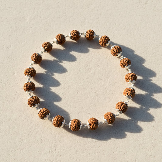 AUM Pure Silver & 5 Mukhi Rudraksha Bracelet